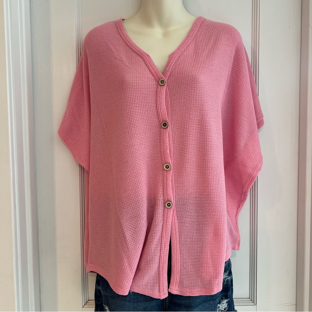 Pink Button Down Waffle Pattern Top size S by Fantastic Fawn - Picture 2 of 7